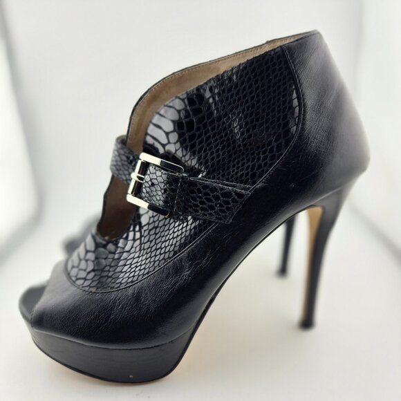 Michael Kors Embossed Leather Buckled Peep Toe Platform Booties – Size 8.5M - Picture 3 of 12